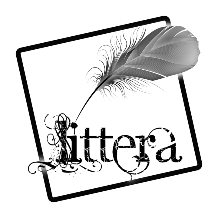 Знак издательства Littera Bible Publishers: перо и клякса в наклонной рамке